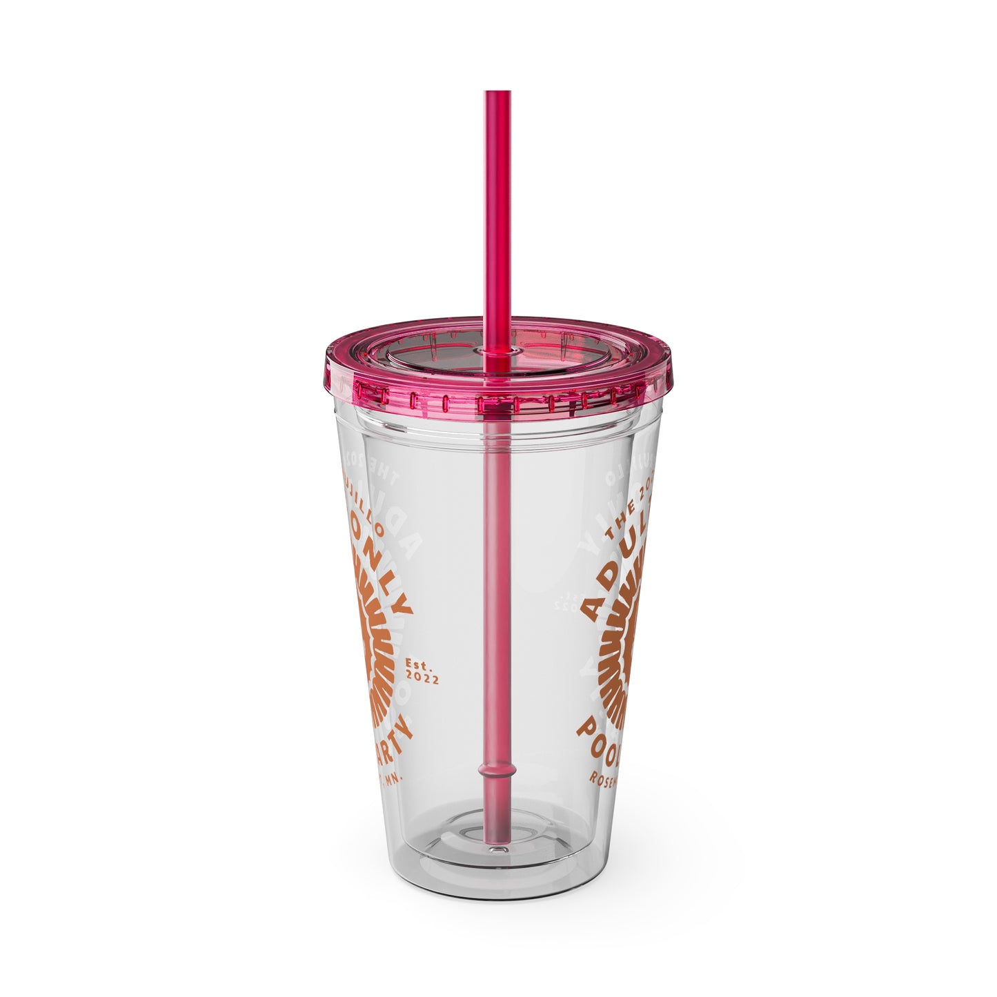 The Trujillo 3rd Annual Adult Only Pool Party Merchandise - Sunsplash Tumbler with Straw, 16oz