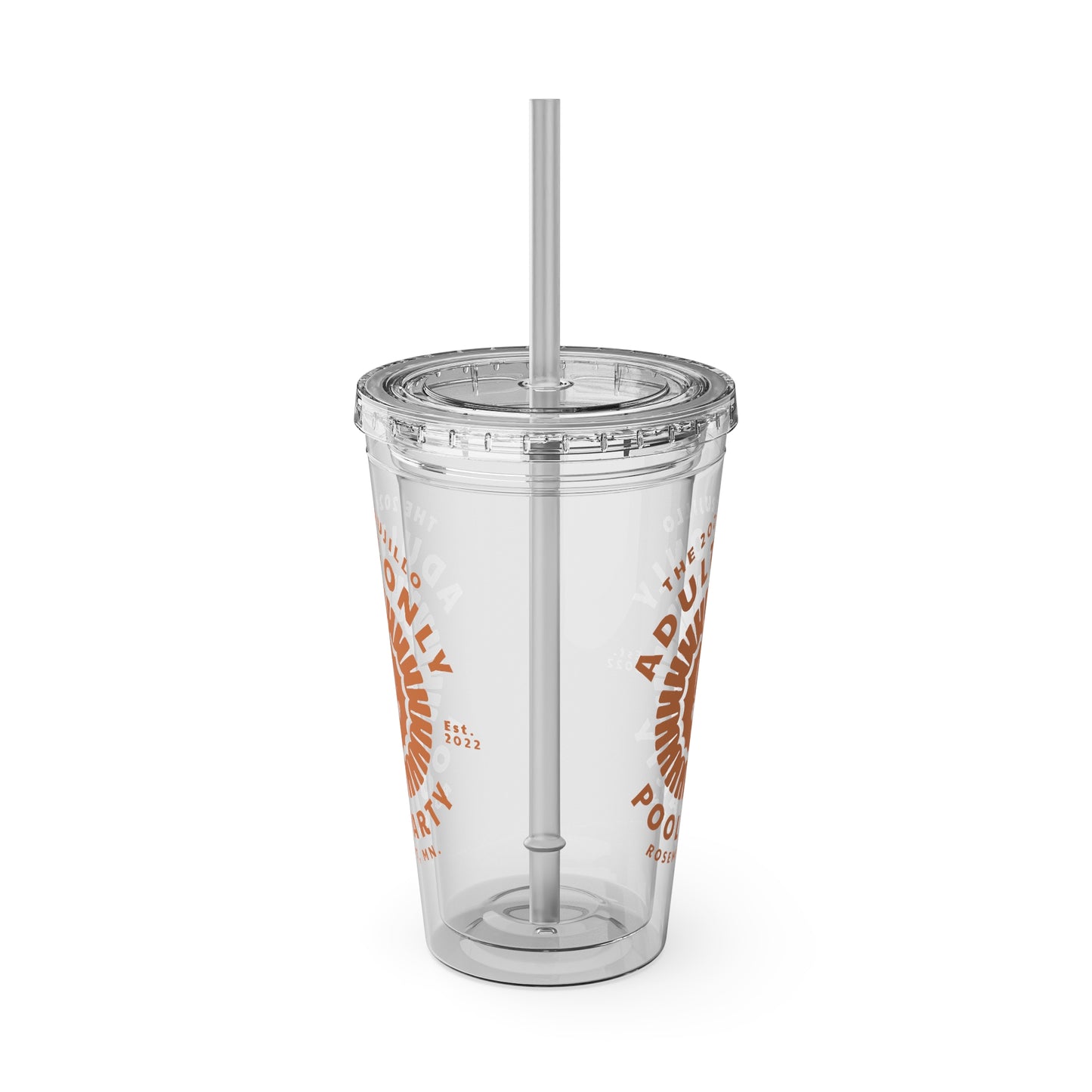 The Trujillo 3rd Annual Adult Only Pool Party Merchandise - Sunsplash Tumbler with Straw, 16oz