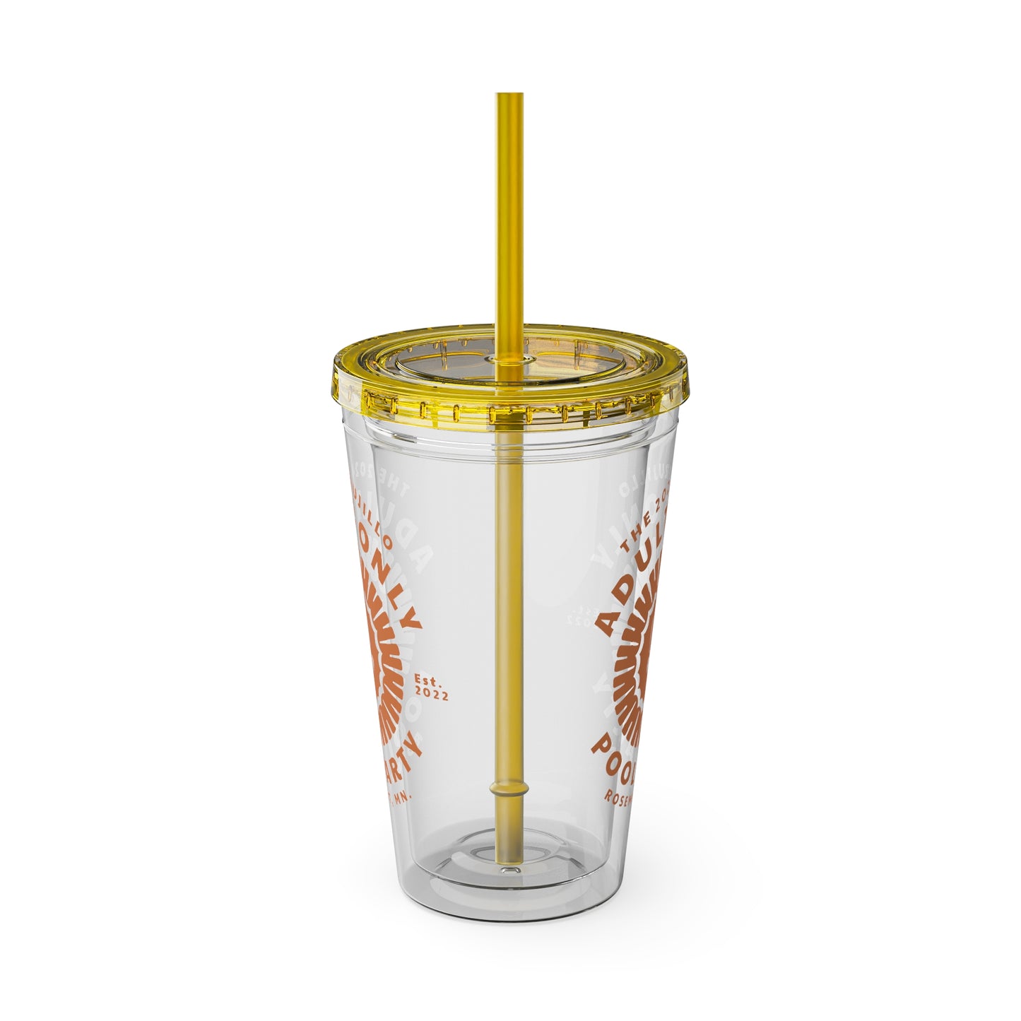 The Trujillo 3rd Annual Adult Only Pool Party Merchandise - Sunsplash Tumbler with Straw, 16oz