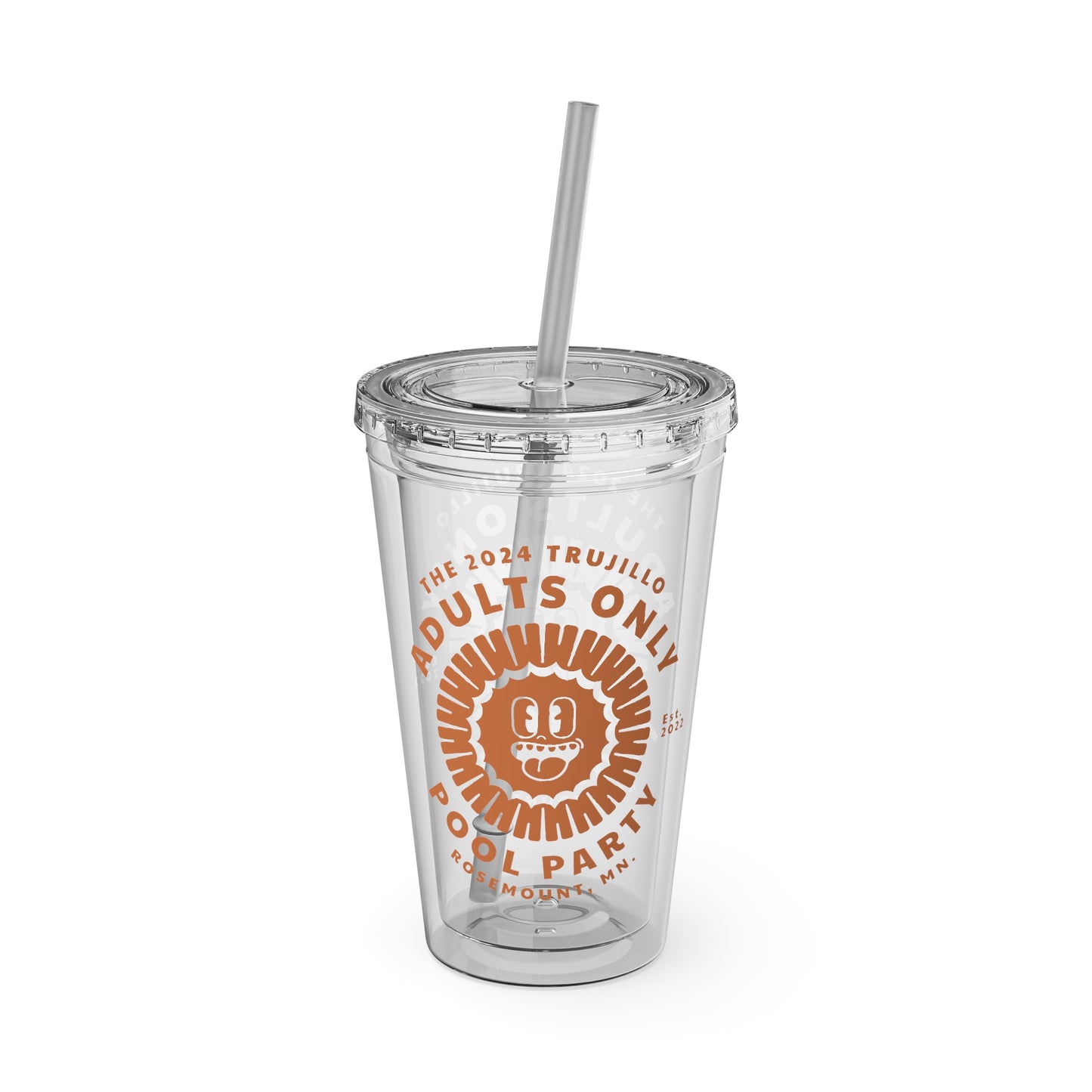 The Trujillo 3rd Annual Adult Only Pool Party Merchandise - Sunsplash Tumbler with Straw, 16oz