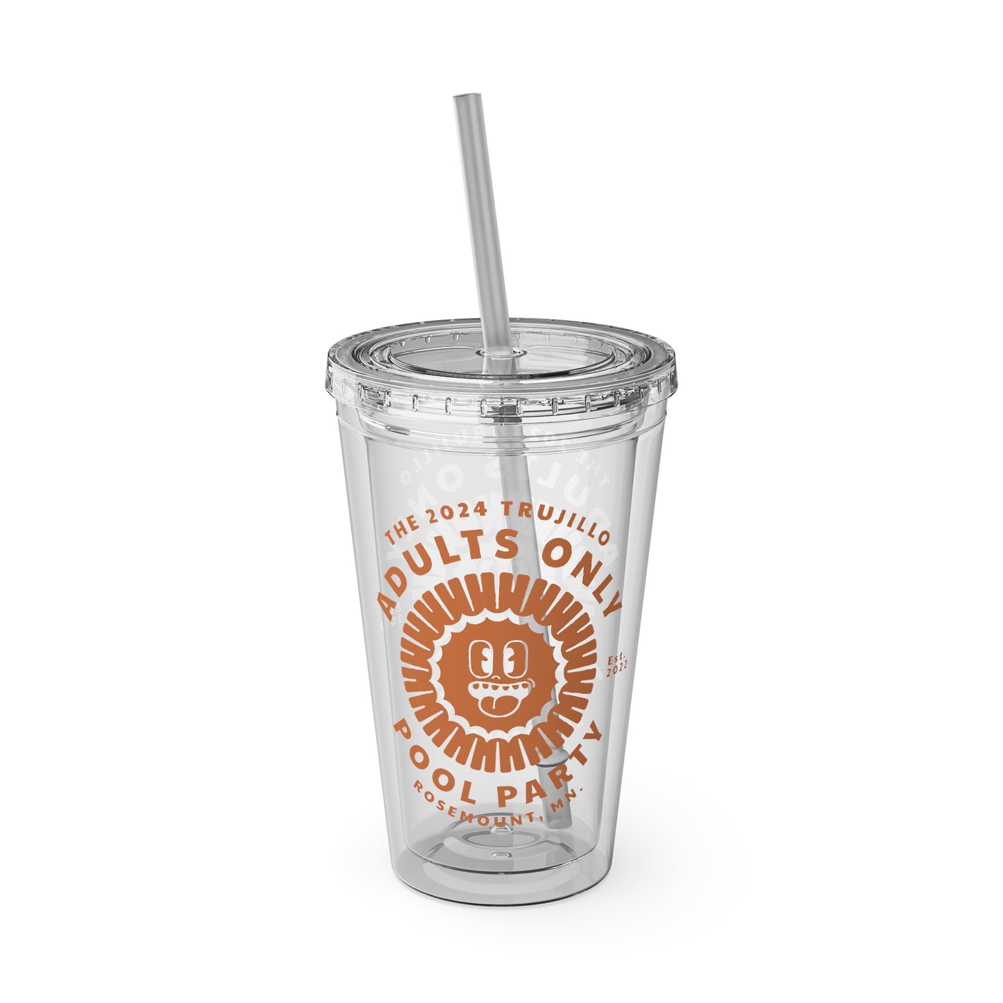 The Trujillo 3rd Annual Adult Only Pool Party Merchandise - Sunsplash Tumbler with Straw, 16oz