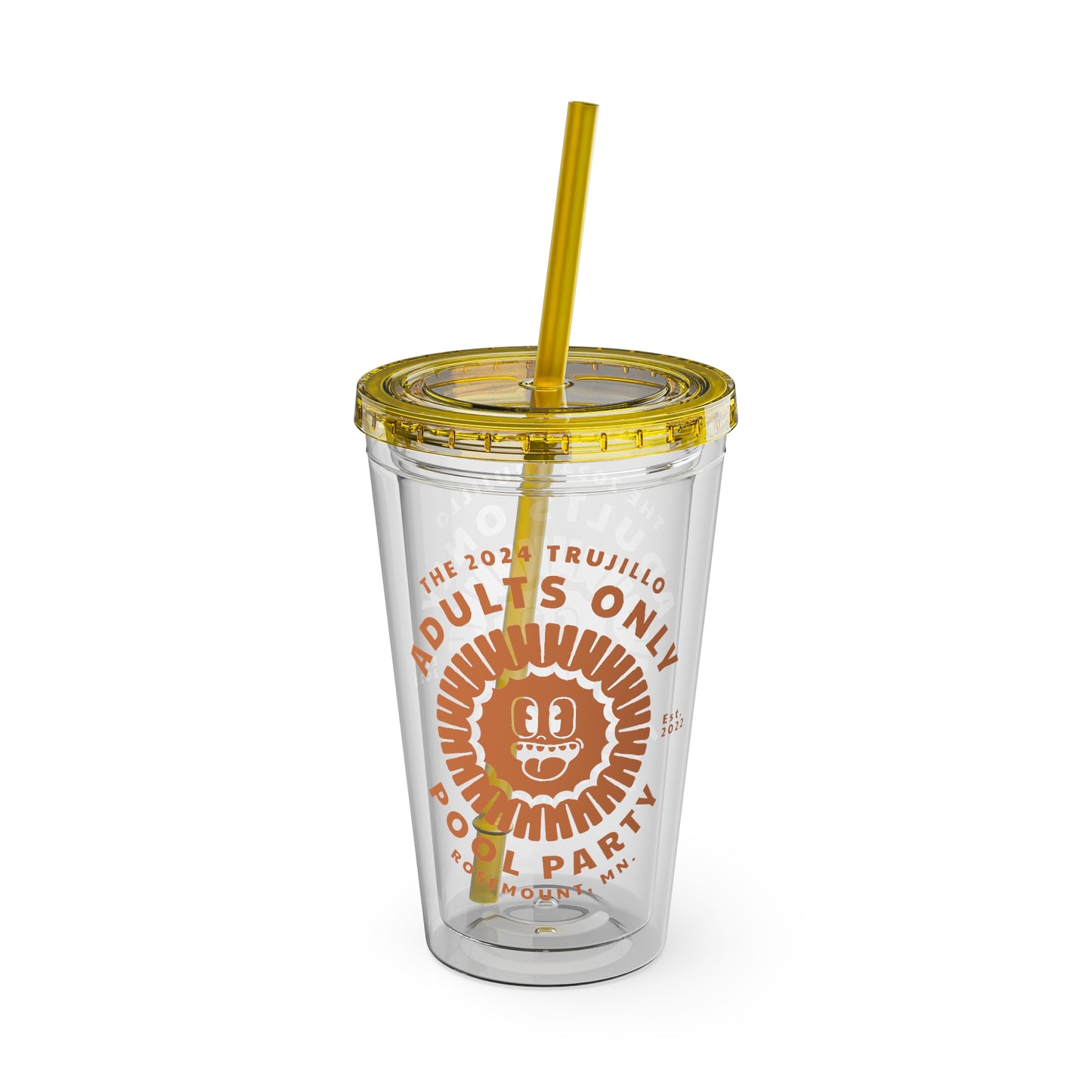 The Trujillo 3rd Annual Adult Only Pool Party Merchandise - Sunsplash Tumbler with Straw, 16oz