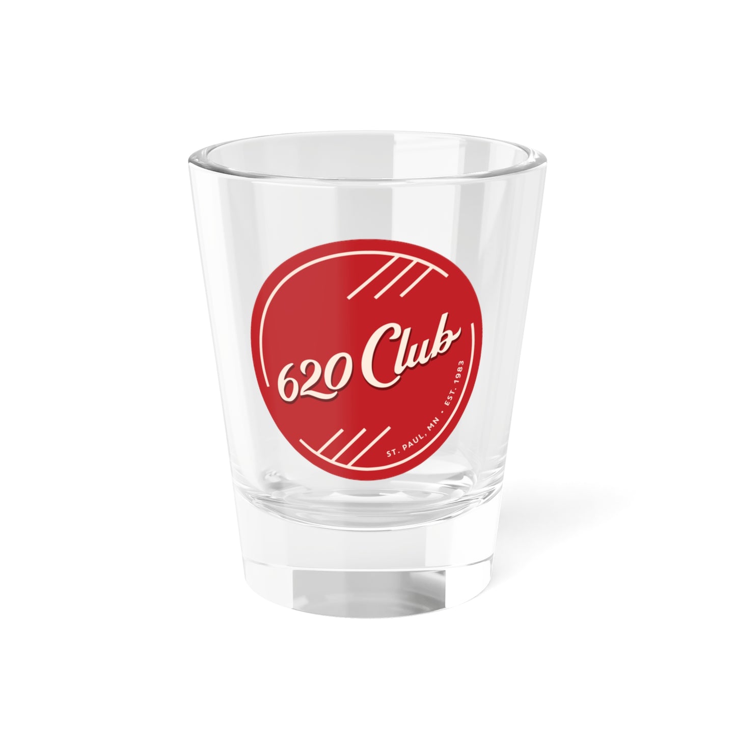 620 Club Red Logo Shot Glass — 1.5 oz Collectible Liquor Glass