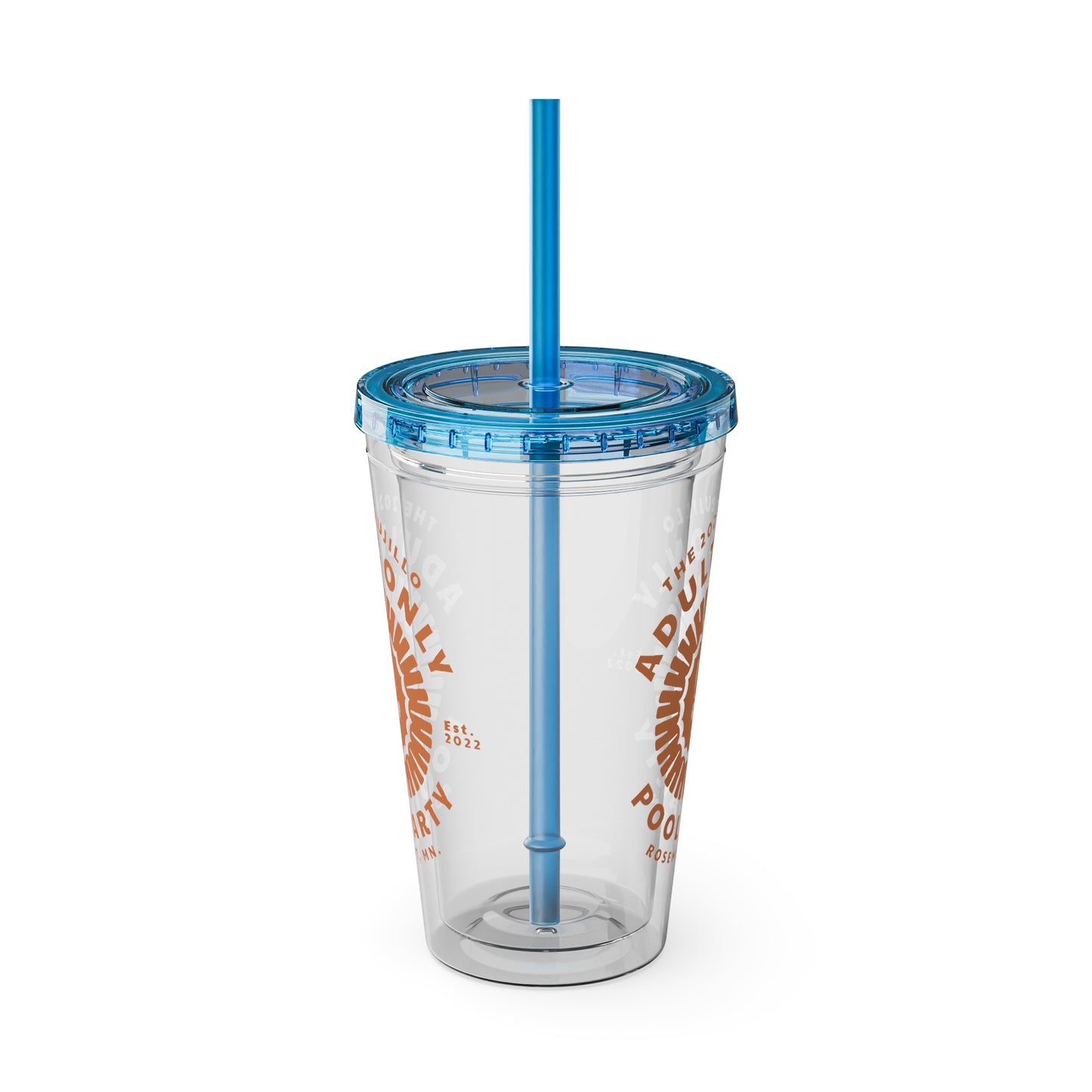 The Trujillo 3rd Annual Adult Only Pool Party Merchandise - Sunsplash Tumbler with Straw, 16oz