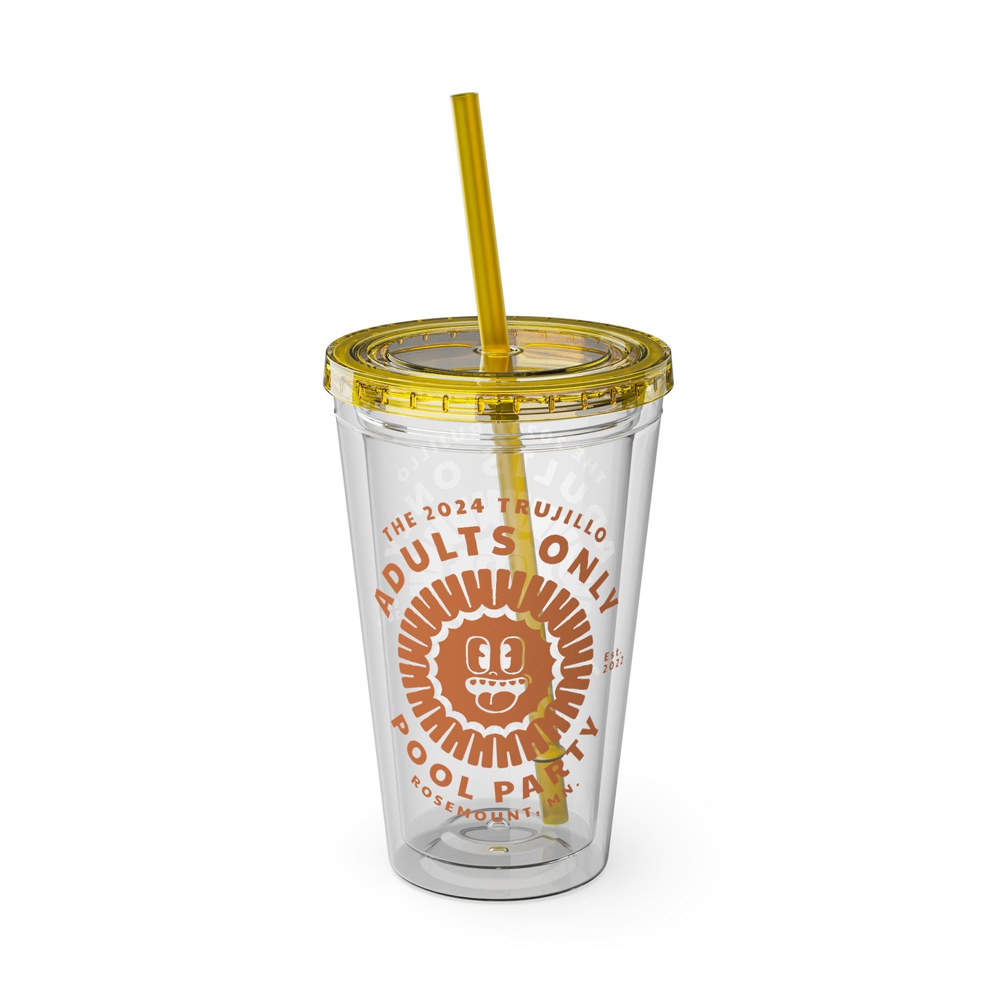 The Trujillo 3rd Annual Adult Only Pool Party Merchandise - Sunsplash Tumbler with Straw, 16oz
