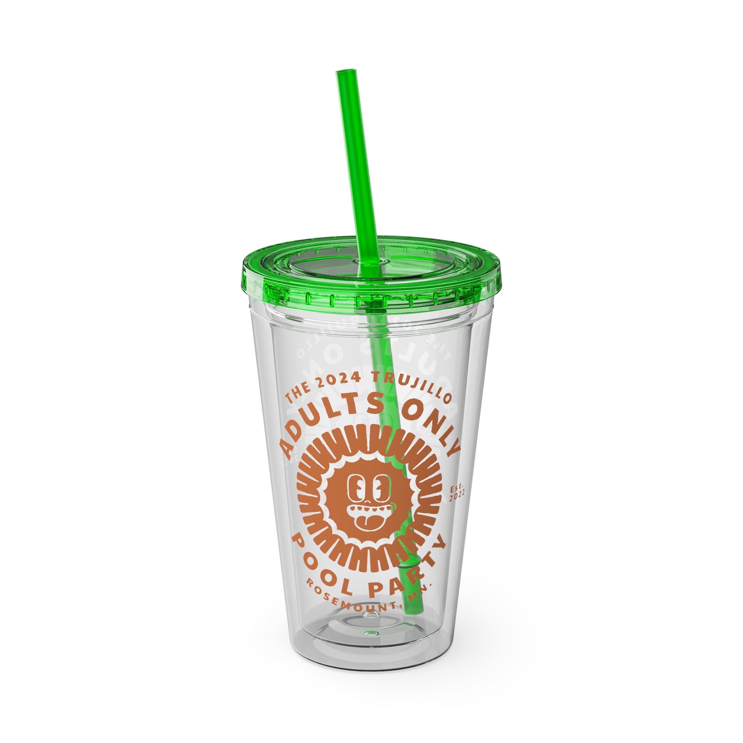The Trujillo 3rd Annual Adult Only Pool Party Merchandise - Sunsplash Tumbler with Straw, 16oz