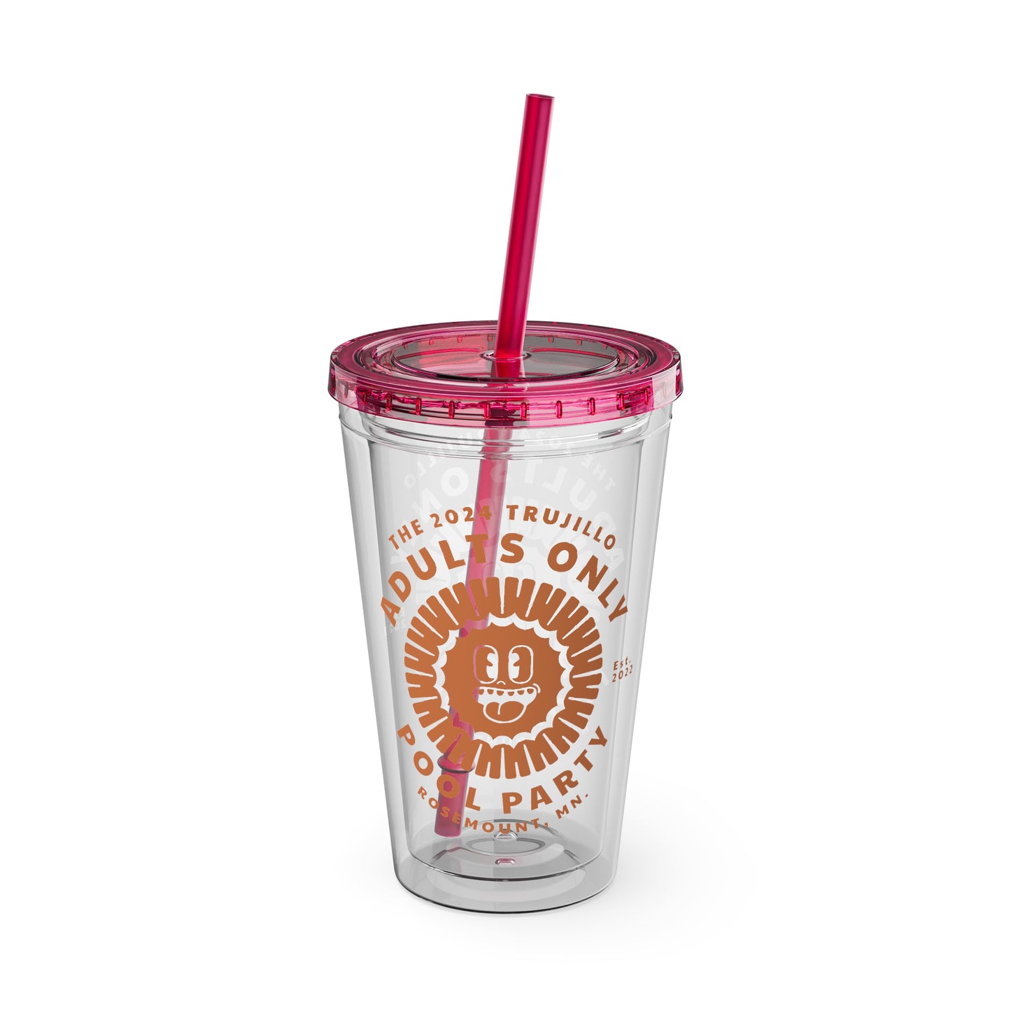 The Trujillo 3rd Annual Adult Only Pool Party Merchandise - Sunsplash Tumbler with Straw, 16oz