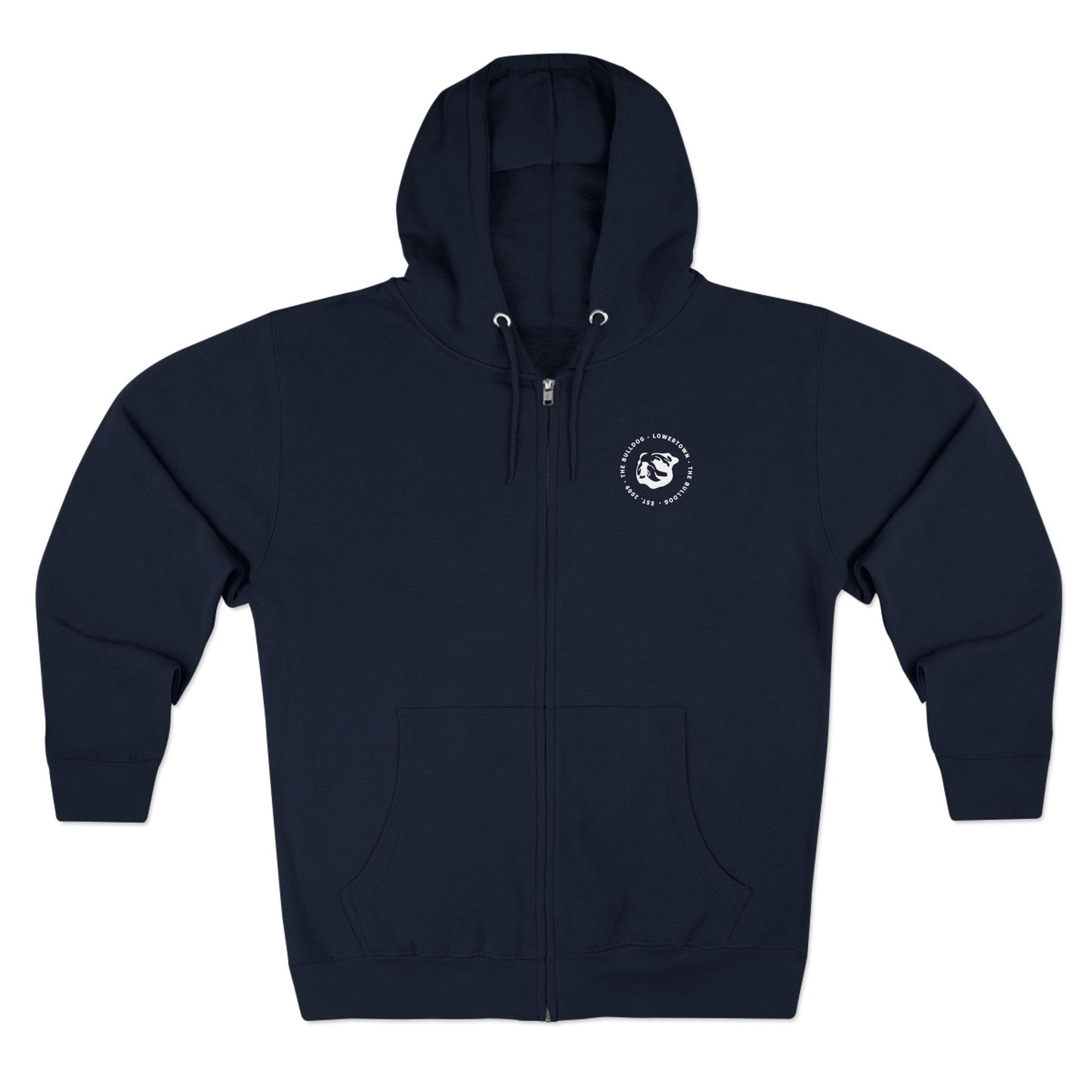 Bulldog Lowertown Zip Hoodie — Retro Script Back