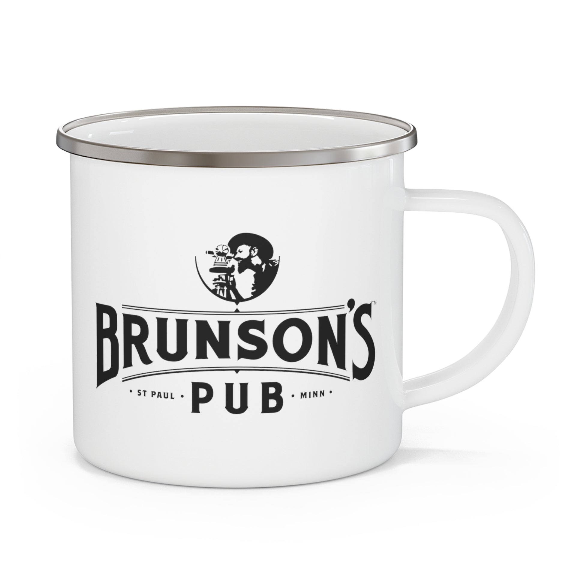 Brunson's Pub Enamel Mug with black logo