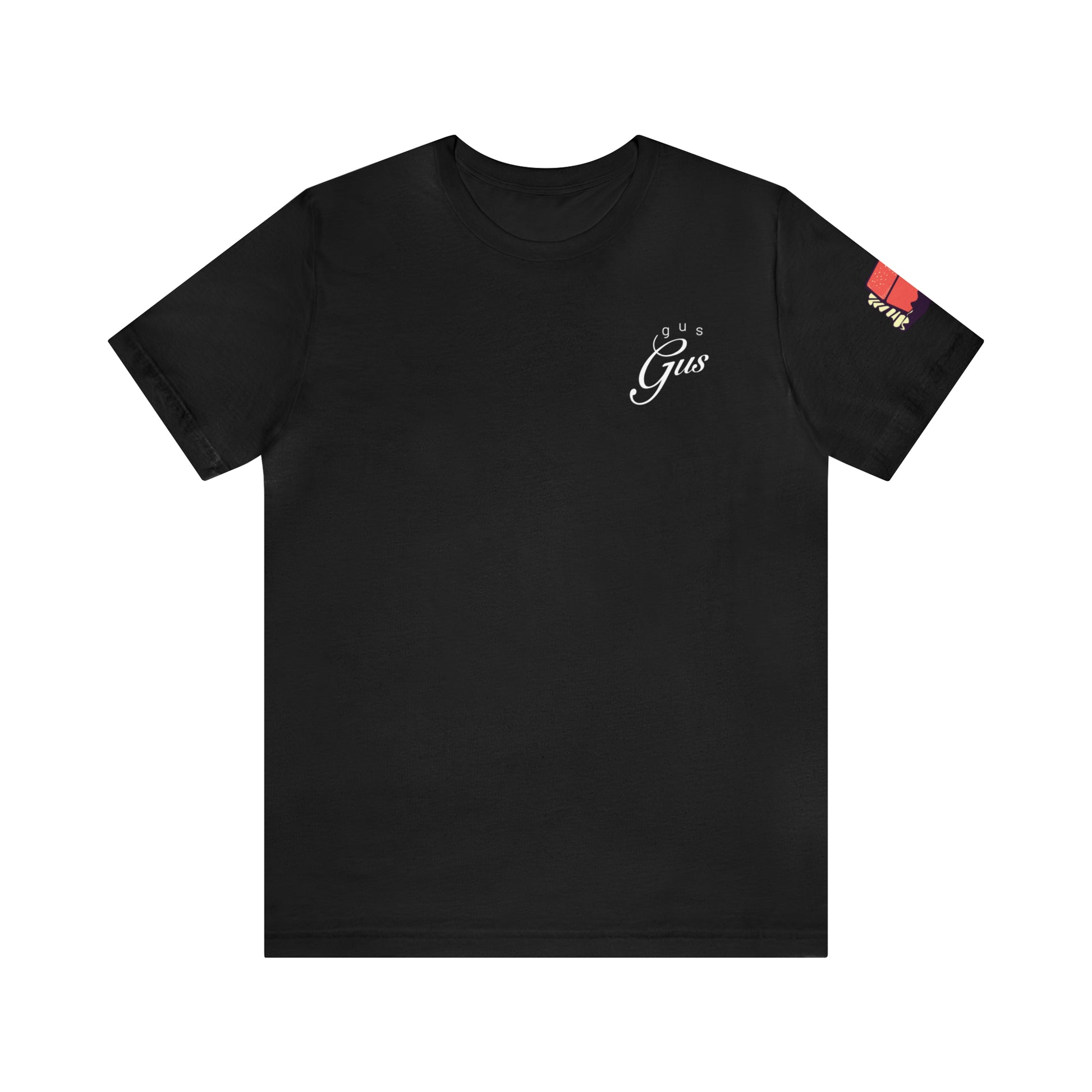 Black Shirt with Gus Gus logo Jello shot illustration on the sleeve