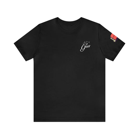 Black Shirt with Gus Gus logo Jello shot illustration on the sleeve