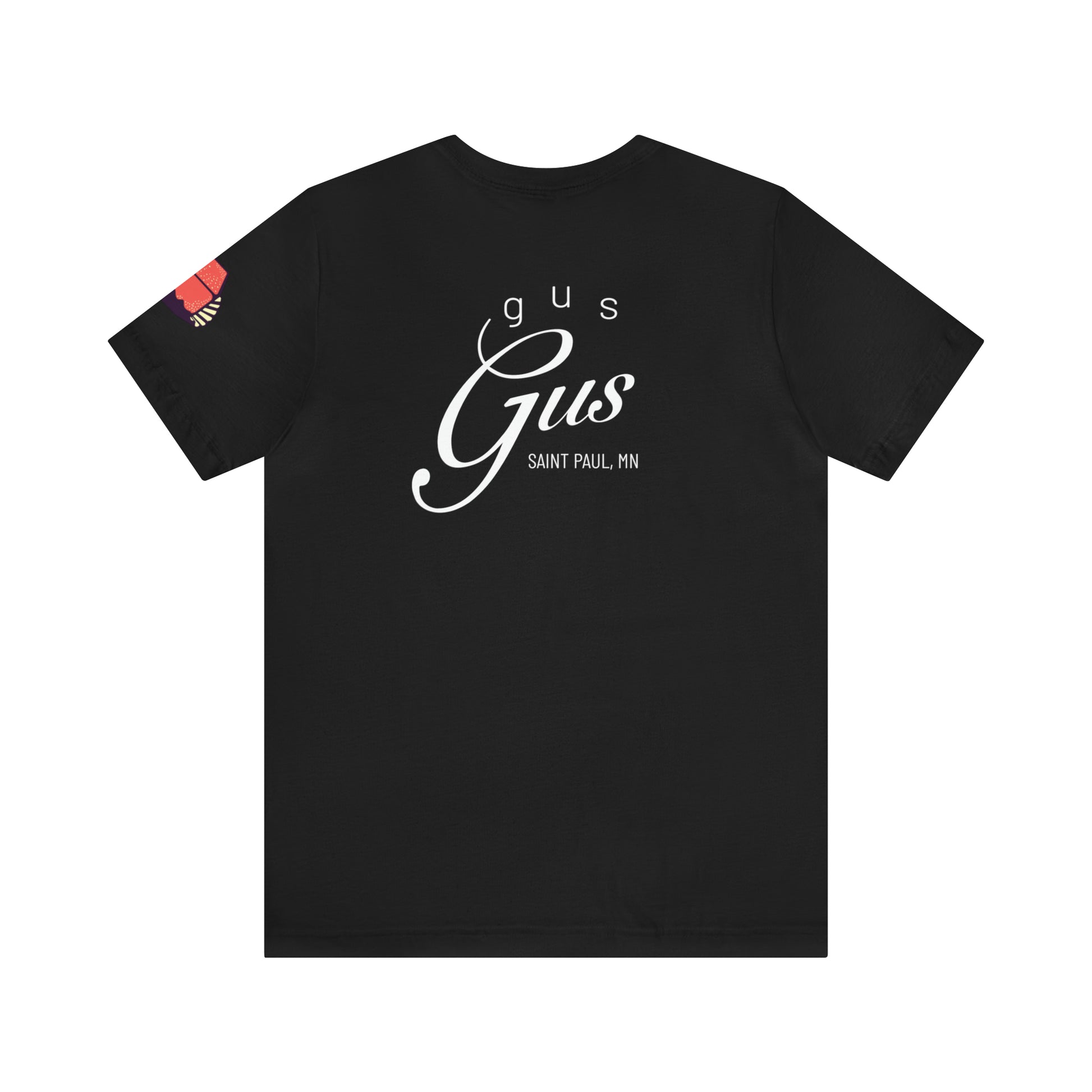 Black Shirt with Gus Gus logo Jello shot illustration on the sleeve